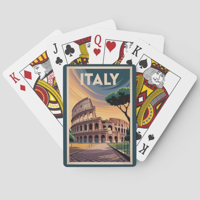 Italy Colosseum Illustration Travel Art Vintage Poker Cards (Back)