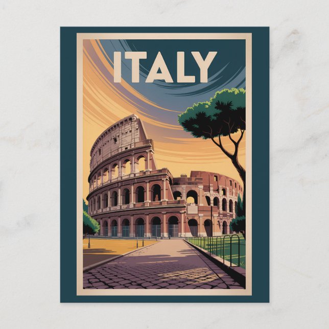 Italy Colosseum Illustration Travel Art Vintage Postcard (Front)