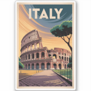 Italy Colosseum Illustration Travel Art Vintage Sticker
