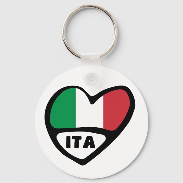 Italy Country Code Flag Heart Keyring, ITA Keychain (Front)