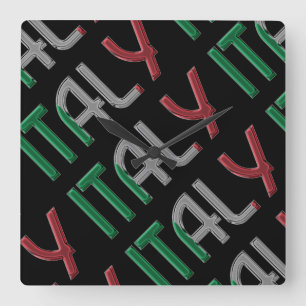 Italy Country Italian Flag Colors Typography Square Wall Clock