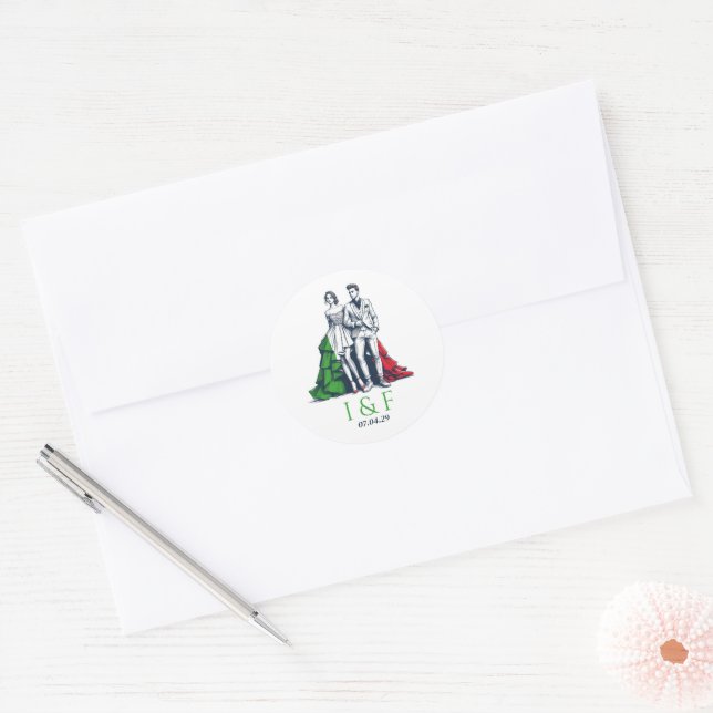 Italy Couple Wedding Classic Round Sticker (Envelope)