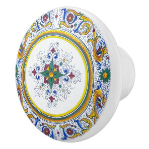 Italy Deruta Intricate Floral Motif Cabinet Drawer Ceramic Knob
