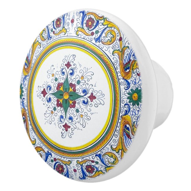 Italy Deruta Intricate Floral Motif Cabinet Drawer Ceramic Knob (Right)