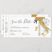 Italy Destination Boarding Pass Save the Date Gold Invitation (Front/Back)