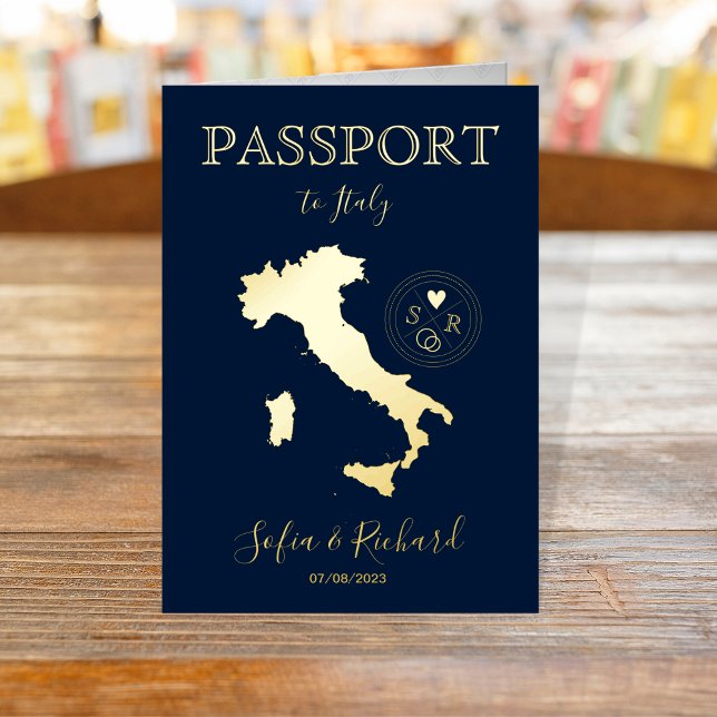 Italy Destination Wedding Gold Map Passport Modern Foil Greeting Card (Creator Uploaded)