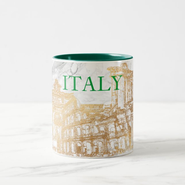 ITALY, FAUX GOLD+MARBLE TRAVEL SOUVENIRS Two-Tone COFFEE MUG (Center)