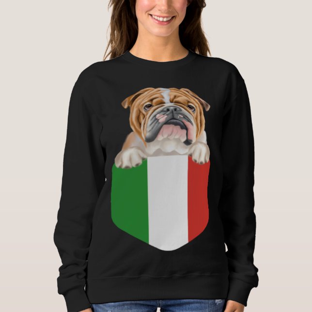 Italy Flag Bulldog Dog In Pocket Sweatshirt (Front)