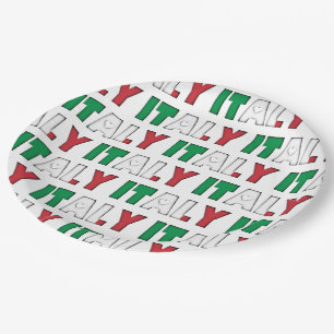 Italy Flag Colors Typography Pattern Hearts Paper Plates