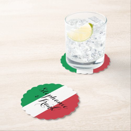 Italy Flag Colors Wedding Paper Coaster