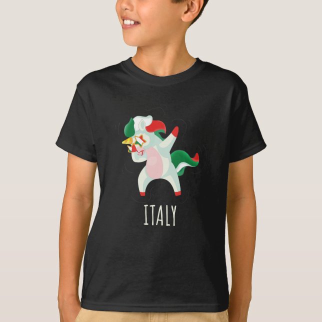 Italy Flag Dabbing Unicorn T-Shirt (Front)