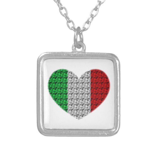 Italy Flag Heart Silver Plated Necklace (Front)