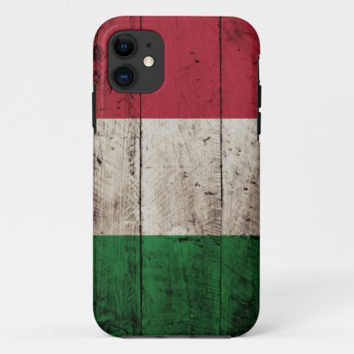 Italy Flag on Old Wood Grain iPhone 11 Case