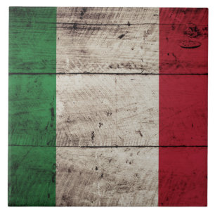 Italy Flag on Old Wood Grain Ceramic Tile