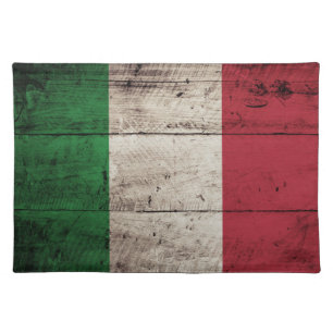 Italy Flag on Old Wood Grain Cloth Placemat