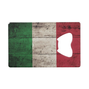 Italy Flag on Old Wood Grain Credit Card Bottle Opener
