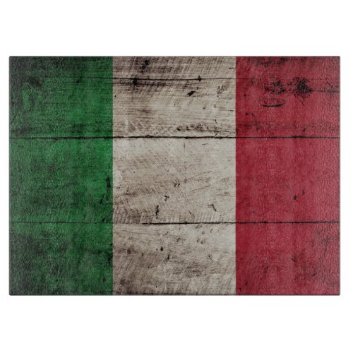 Italy Flag on Old Wood Grain Cutting Board
