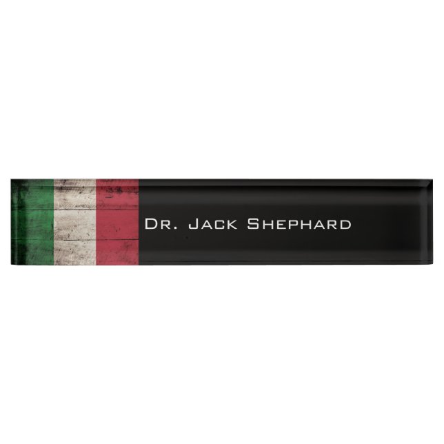 Italy Flag on Old Wood Grain Desk Name Plate (Front)