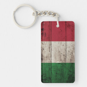 Italy Flag on Old Wood Grain Keychain