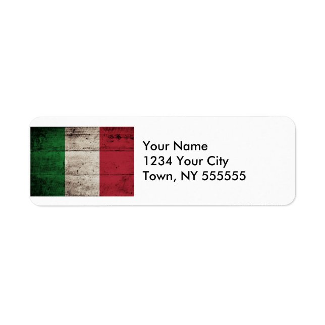 Italy Flag on Old Wood Grain Label (Front)