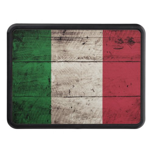 Italy Flag on Old Wood Grain Tow Hitch Cover