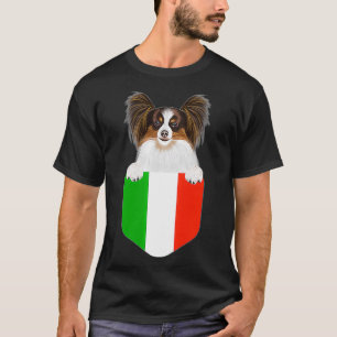 Italy Flag Papillon Dog In Pocket T-Shirt