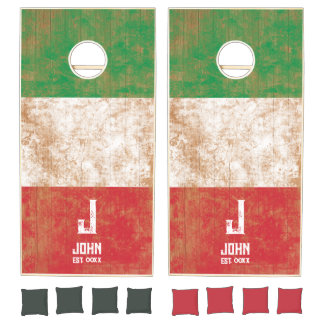 Italy Flag Personalized Name Monogram Wood Cornhole Set