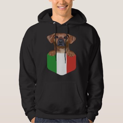 Italy Flag Rhodesian Ridgeback Dog In Pocket Hoodie