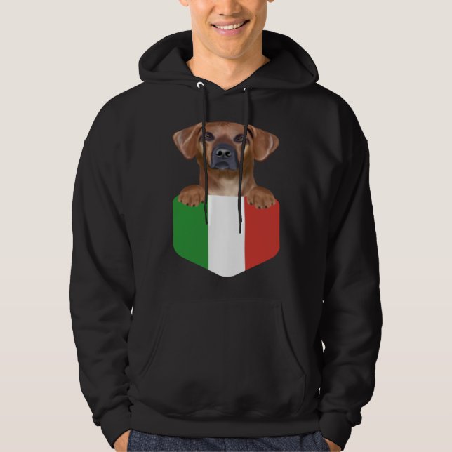 Italy Flag Rhodesian Ridgeback Dog In Pocket Hoodie (Front)