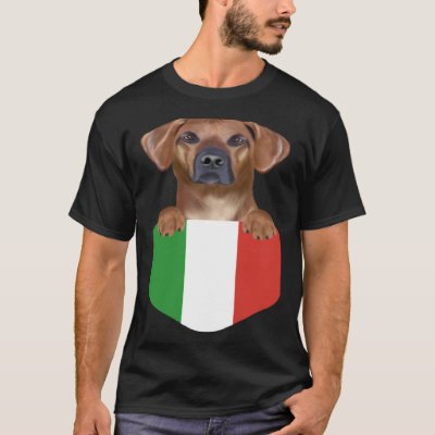 Italy Flag Rhodesian Ridgeback Dog In Pocket T-Shirt