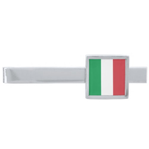 Italy Flag Silver Finish Tie Bar