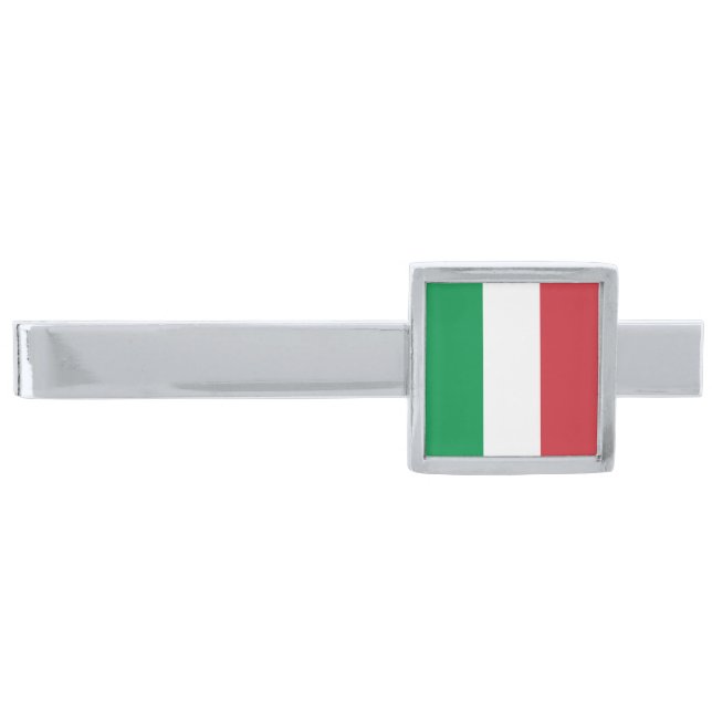 Italy Flag Silver Finish Tie Bar (Front)