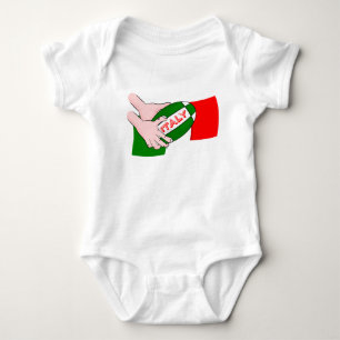 Italy Flag With Cartoon Rugby Ball Baby Bodysuit