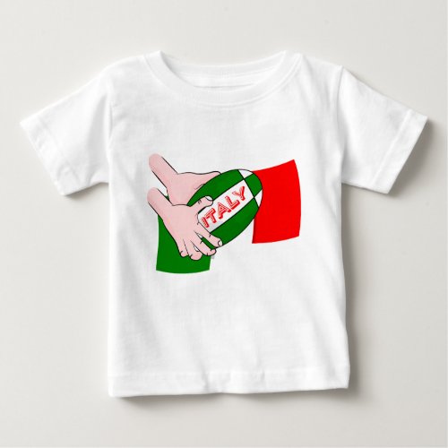 Italy Flag With Cartoon Rugby Ball Baby T_Shirt