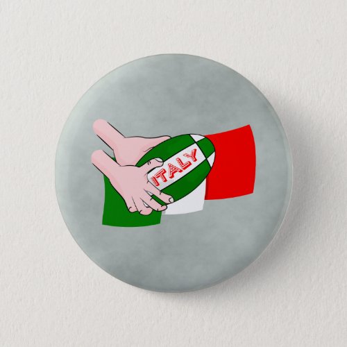 Italy Flag With Cartoon Rugby Ball Button