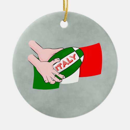 Italy Flag With Cartoon Rugby Ball Ceramic Ornament