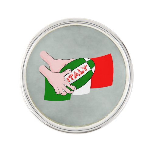 Italy Flag With Cartoon Rugby Ball Lapel Pin