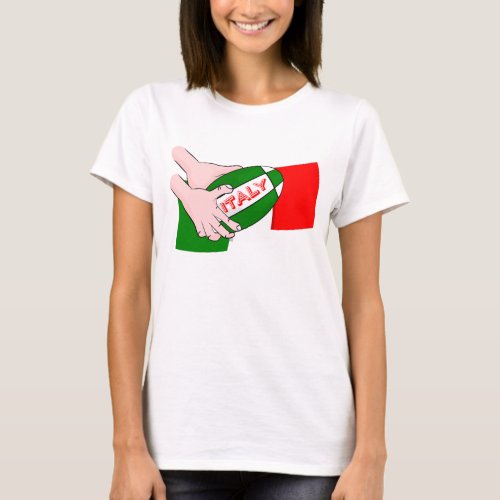 Italy Flag With Cartoon Rugby Ball T_Shirt