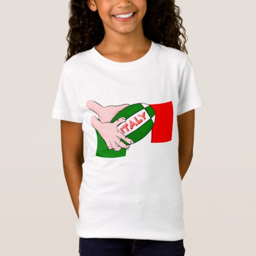 Italy Flag With Cartoon Rugby Ball T_Shirt