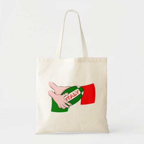 Italy Flag With Cartoon Rugby Ball Tote Bag