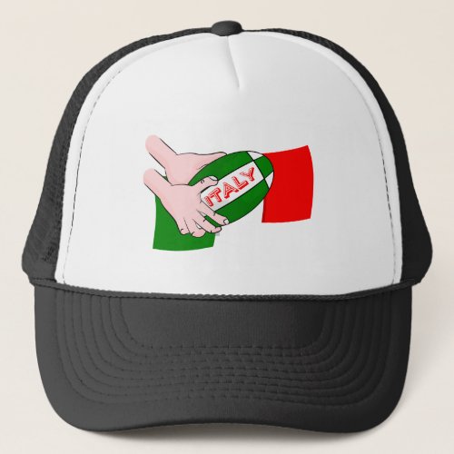 Italy Flag With Cartoon Rugby Ball Trucker Hat