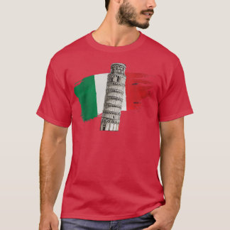 Italy Flag with Leaning Tower of Pisa in Tuscany T-Shirt