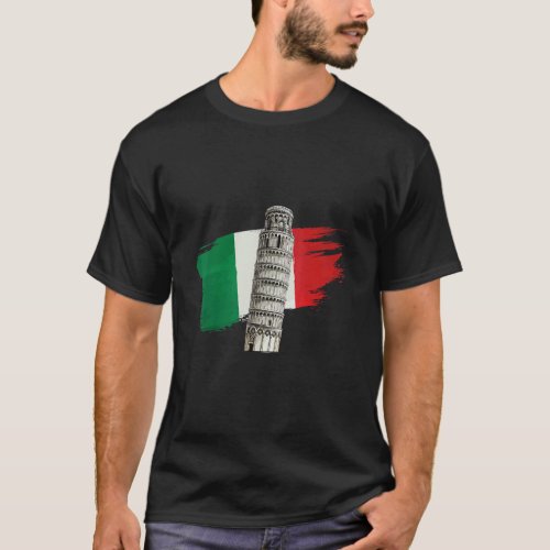 Italy Flag With Leaning Tower Of Pisa In Tuscany T_Shirt