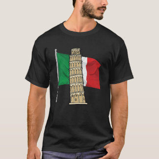 Italy flag with Leaning Tower of Pisa Italian land T-Shirt