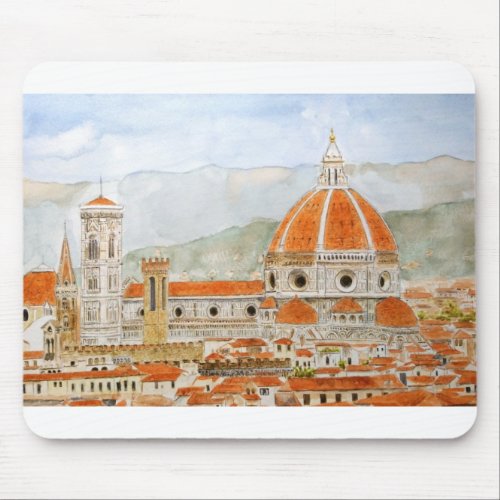 Italy Florence Cathedral Duomo watercolor painting Mouse Pad