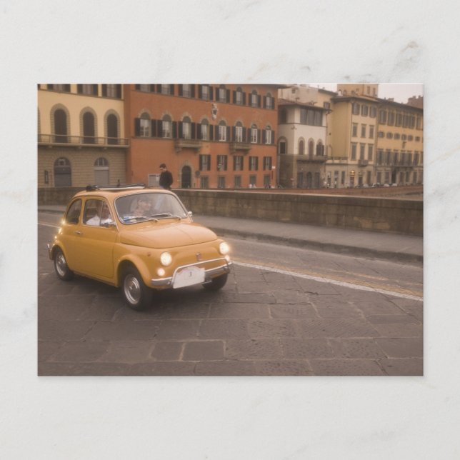 Italy, Florence. Fiat 800 Rally crosses Arno Postcard (Front)