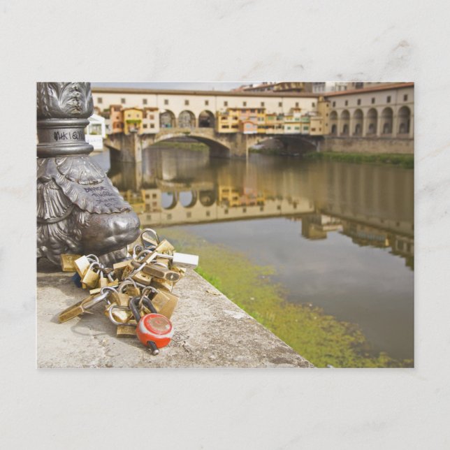 Italy, Florence, Love Locks and Reflections in Postcard (Front)
