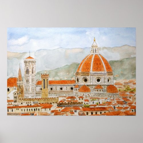 italy florence watercolor painting duomo painting poster