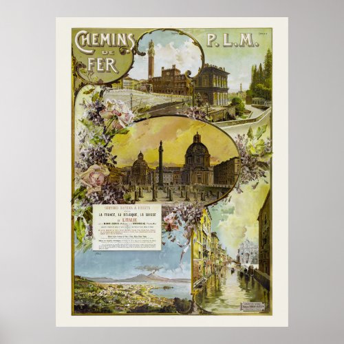 Italy France Railroad Vintage Poster