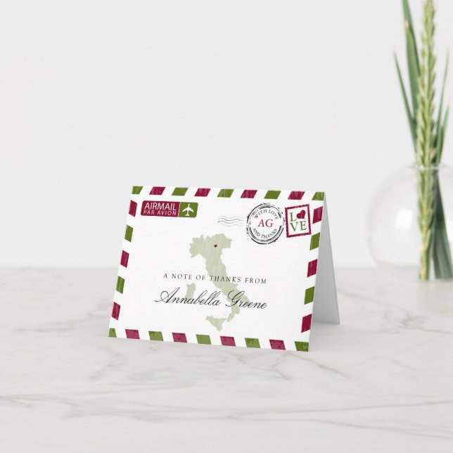 Italy Green and Red Airmail Thank You (Front)